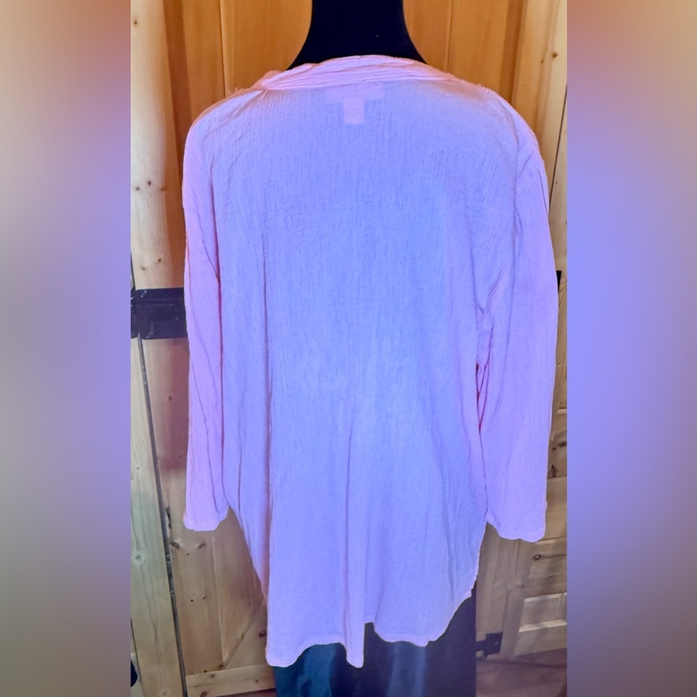 Appleseeds Pink Tunic w/Embroidered Lace Yoke Fabric Natural Wrinkle Size 2X - Picture 4 of 11